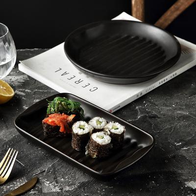 China Modern Creative Simple Ceramic Sushi Dish Barbecue New Black Square Dish Statistical Style Sustainable Dish Round Dish for sale