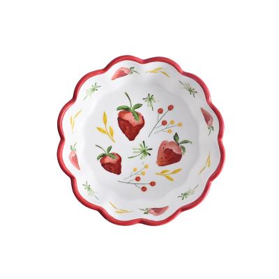 China Viable Cute Fruit Bowl Strawberry Lace Japanese Style Bowl Flower Ceramic Bowl Tableware for sale