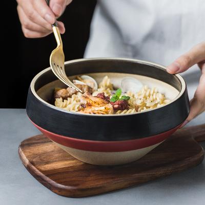 China New Design Rice Bowl Ramen Bowl Household Viable Ceramic Non-slip Snack Bowl Raw Pottery Tableware for sale