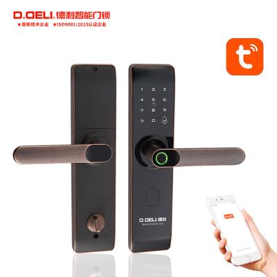 China Smartphone APP Tuya Smart WiFi Anti-peep Code D.Deli Lock FM006A Zinc Alloy Biometric Fingerprint Smart Door Lock Remote Control Lock for sale