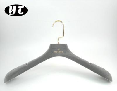 China SHOW TOP Gray Velvet Coat Hanger Customize Color Plastic Coat Hanger Luxury Velvet Coat Hanger for sale