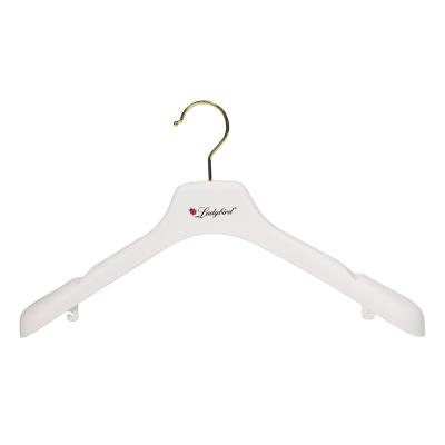 China CLASSIC hot white plastic bridal dress hanger wedding dress hanger gold hook hanger sale for sale