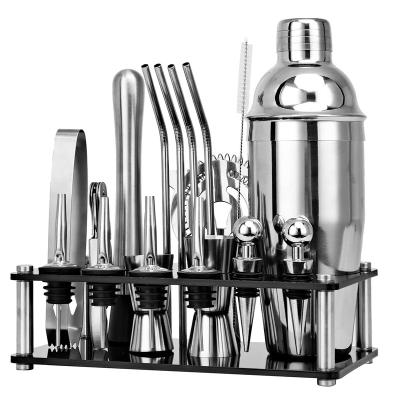 China Cocktail Shaker Set Silver Bartender Kit 20pcs Bar Tool Kit With Kit And Cocktail Holding Home Bar Shaker Set Holder Acrylic Martini for sale