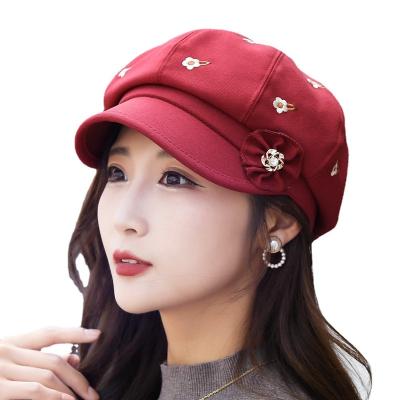 China British Stylish Beret Women Winter Hats Fashion Solid Color Beret Spring Striped Hat for sale