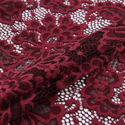 China Burgundy Sale Free Sample Hot Red Hole Tulle Embroidery Lace Fabric Tear-resistant for sale