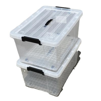 China 38L 48L 70l 90L 130L Durable Heavy Duty Clear Plastic Loops Storage Assorted Box Tote Organizing Container With Wheel for sale