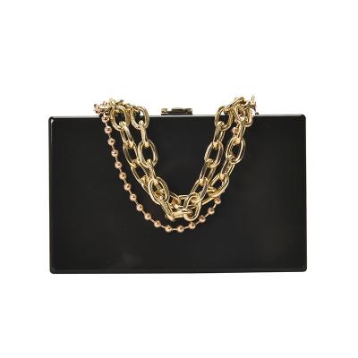 China Custom Thick Chain Black Acrylic Clutch Purse Ladies Evening Square Gold Chain Small Purse and Handbags for sale