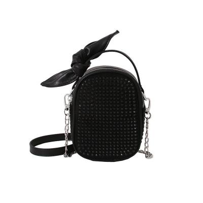 China Custom Women Diamond Studded Cross Body Bags Mini Black Crossbody Handbag 2022 Diamond Decoration for sale