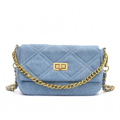 China New Style Chain Decoration Women Small Square Canvas Lozenge Cross - Body Bag Thick Chain Bags For Ladies for sale