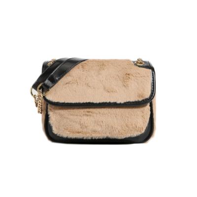 China Fashion Small Square Fluffy Winter Faux Fur Bags Shoulder Chain Cross - Body Bag Women for sale