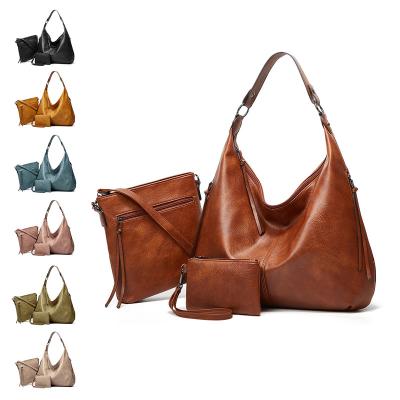 China Large Capacity Cheap Ladies PU Sling Soft Cross - Body 3 Piece Bag Handbags Set For Women Leather for sale