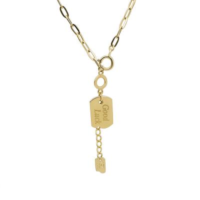 China Environmental Friendly Wholesale Real Rectangle 18K Gold Pendant Necklace With Paper Clip Chain Necklaces for sale