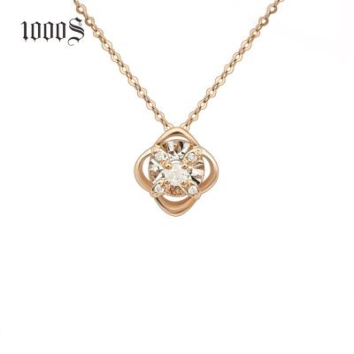 China 18k Gold Lead Free Luxurious Real Clover Necklace 18K Solid Gold Pendant Necklace for sale