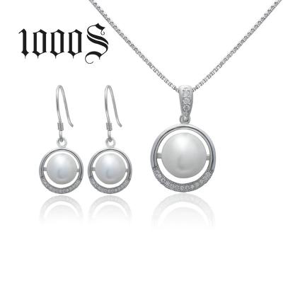 China Ethnic S925 Sterling Silver Freshwater Pearl Necklace Earrings Jewelry Gift Set for sale