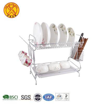 China High Quality Viable Buffet Metal 304 Stainless Steel Dish Shelf 2 Tier Dish Rack Dish Drainer Drying Dish Rack for sale