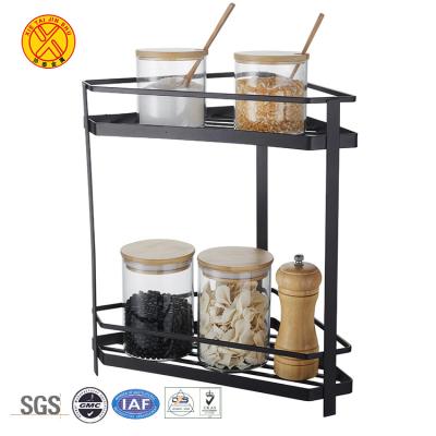 China New Style Sustainable Kitchen 2 Teir Storage Metal Corner Rack Spice Rack for sale