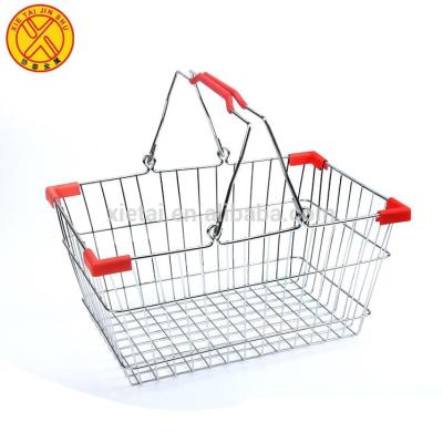 China Hot Selling Stainless Steel Steel For Supermarket Metal Wire Mesh Collapsible Shopping Basket With Handle for sale