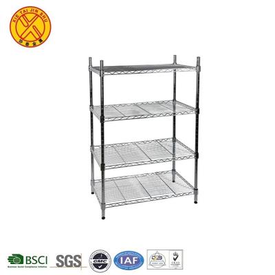 China Customized Sustainable 4 Tier Metal Wire Mesh Storage Shelving Shelf Unit for sale