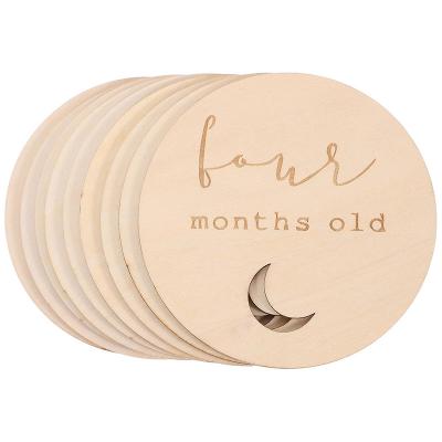 China Customized Wholesale Custom Laser Cut Newborn Baby Disc Monthly Milestone Card Wood for sale