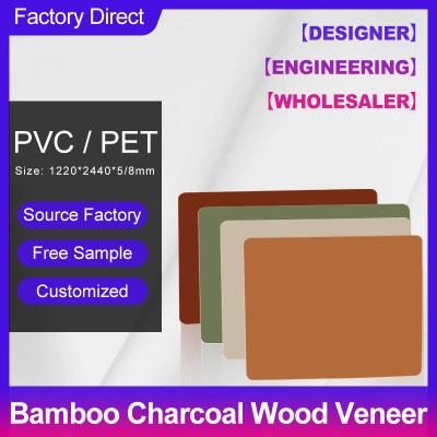 China Bamboo Charcoal Wood Veneer Stock Available 1220*2440*5/8mm Flame Retardant Bamboo Charcoal Wood Eco-Friendly Bamboo Charcoal Decoration For Home And Hotel Background for sale