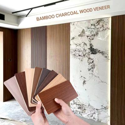 China Bamboo Charcoal Wood Veneer Stock Available 1220*2440*5/8mm Flame Retardant Bamboo Charcoal Wood Eco-Friendly Marble Sheet Bamboo Wood Wall Panel Interior Decorative Panels For TV Background Wall for sale