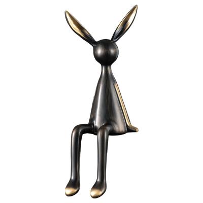 China Antique Imitation Metal Rabbit Decoration Long-eared Sitting Craft Of Ornaments Shelf Decor Rabbit Statue Sculpture Home Decoration for sale