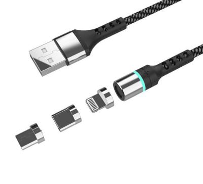 China Micro USB Type-C Mobile Phone Fast Charging Magnetic 3-in-1 USB Phone Cable For iPhone and Android Phones for sale