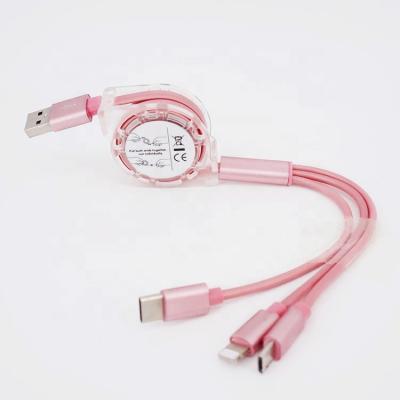 China Beautiful Mobile Phone Usb Charging Cable 3 In 1 Usb Data Cable Retractable Style for sale