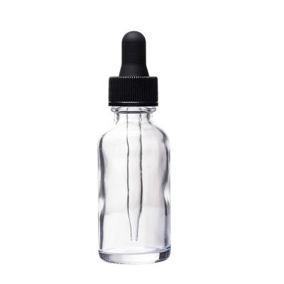 China Luxury Liquor Bottles Perfume 30ml (1oz) Clear Personal Care Boston Round Bottle With Glass Eye Dropper for sale