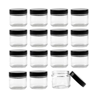 China Microwavable Glass Jars Straight Sided Airtight Jar With Lids 2oz Black Plastic Soft Round Clear Glass Jar for sale