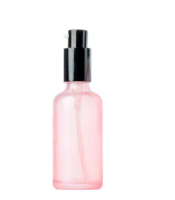 China Fashionable Pink 50ml Empty Refillable Glass Pump Bottle With Black Pump Cover Cosmetic Makeup Eye Cream Lotion Emulsion for sale