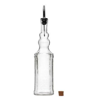 China Fashion Large Clear Decorative Glass Bottle With Spout And Cork 32oz Glass Olive Oil Bottle for sale