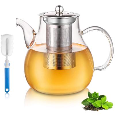 China 1500ml Sustainable Teapot With Infuser Stovetop Glass Tea Kettle Safe Heat Resistant Glass Teapot for sale