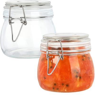 China Storage Microwavable Glass Jars With Hinged Lids Airtight Mouth 16 Ounce Wide Leakproof Glass Mason Jars Containers for sale