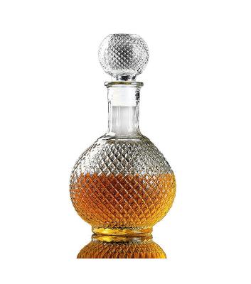 China 33.81oz Microwavable For Wine Bourbon Brandy Juice Airtight Stopper Round Decanter Glass Wine Bottle for sale