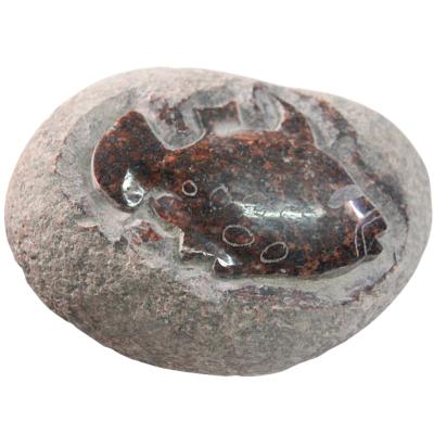 China China Wholesale Natural Oval Hand Carved Rock Stone Fish Souvenir Boulder Sculpture for Villa Garden Park Yard Outdoor Decor for sale