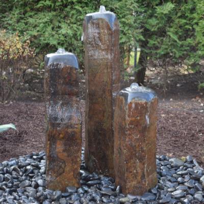 China Contemporary Outdoor Triple Pillars Stone Basalt Water Feature Natural Carving Decorative Fountain Set for Garden Lawn Backyard Decor for sale