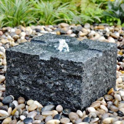 China Small Contemporary Gray Garden Carved Cube Stone Granite Water Fountain Ornament for Outdoor Indoor Porch Patio Garden Backyard Decking for sale