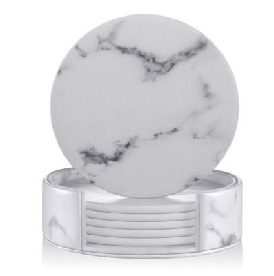 China Sustainable Wholesale 6 Pcs White Marble Stone Coaster Set For Drinks for sale