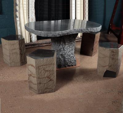 China Modern Handcrafted Outdoor Decorative Natural Rock Stone Dining Black Boulder Square Table and Solid Bench Stool Set Statue for Garden for sale