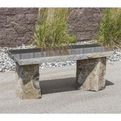 China Rectangle Contemporary Slab Outdoor Slim Black Top Exteriors Polished Customized Handcraft Stone Bench For Garden Landscape Decor Rest for sale