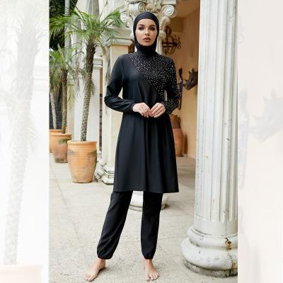 China 2022 Full Coverage Women's Modest Breathable Islamic Sequins Women's Black Muslim Swimsuit Swimwear for sale