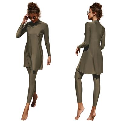 China Fashionable Full Coverage Breathable Suit Solid Color Muslim Islamic Swimwear 2 Pieces For Lady for sale