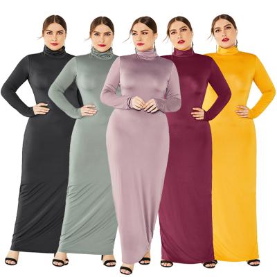 China Factory direct sales viable Muslim dress turtle neck long dress FP5231 solid color ankle chain plus size spring and autumn long sleeve for sale