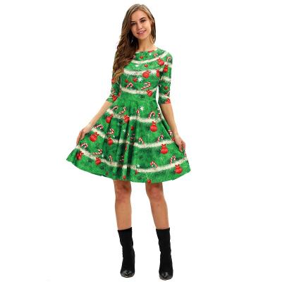 China Anti-wrinkle Ugly Christmas Dress For Women Red Green Printing Holiday Dresses For Christmas for sale