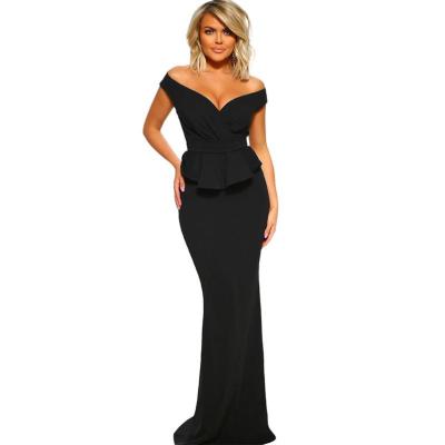 China Breathable Fashion Dresses Women Black Cross Over Peplum Party Maxi Evening Dress for sale