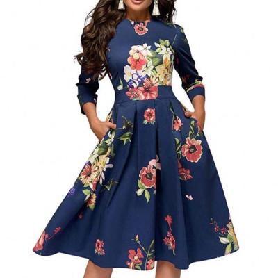 China Anti-wrinkle Fashion Floral Print Party Dresses,Short Sleeve O Neck Ladies Formal Dress,Hot Sale Women Long Dress for sale