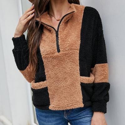 China Women Anti-wrinkle Zipper Sweatshirt Sherpa Outwear Long Sleeve Soft Fleece Pullover Coat for sale