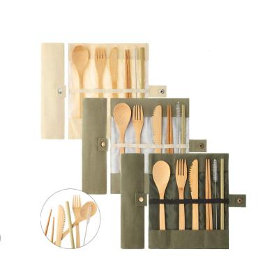 China Sustainable Reusable Eco-Friendly Bamboo Utensil Include Knife Fork Spoon Chopsticks Reusable Straw For Travel Picnic Bamboo Cutlery Set for sale