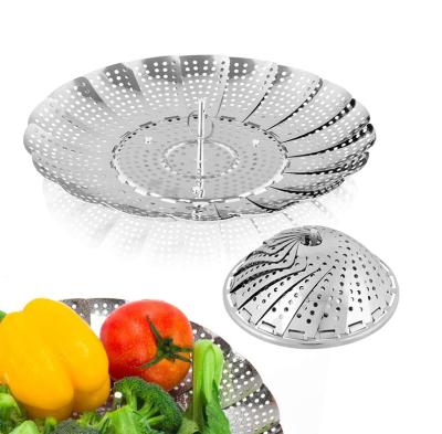 China Sustainable Premium Vegetable Steamer Basket Expandable Steamers To Fits Various Size Pot Folding Steamer Basket Stainless Steel Colander for sale